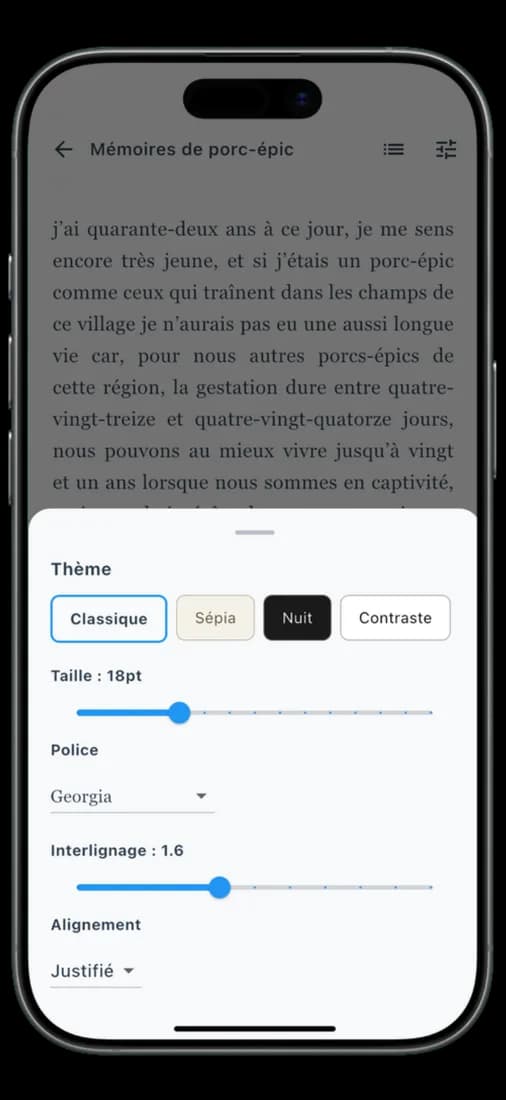 Lecteur et réglages de l’application