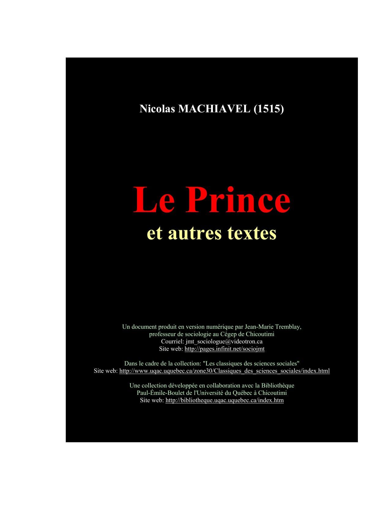 Couverture de « Le prince et autres textes (1515) »