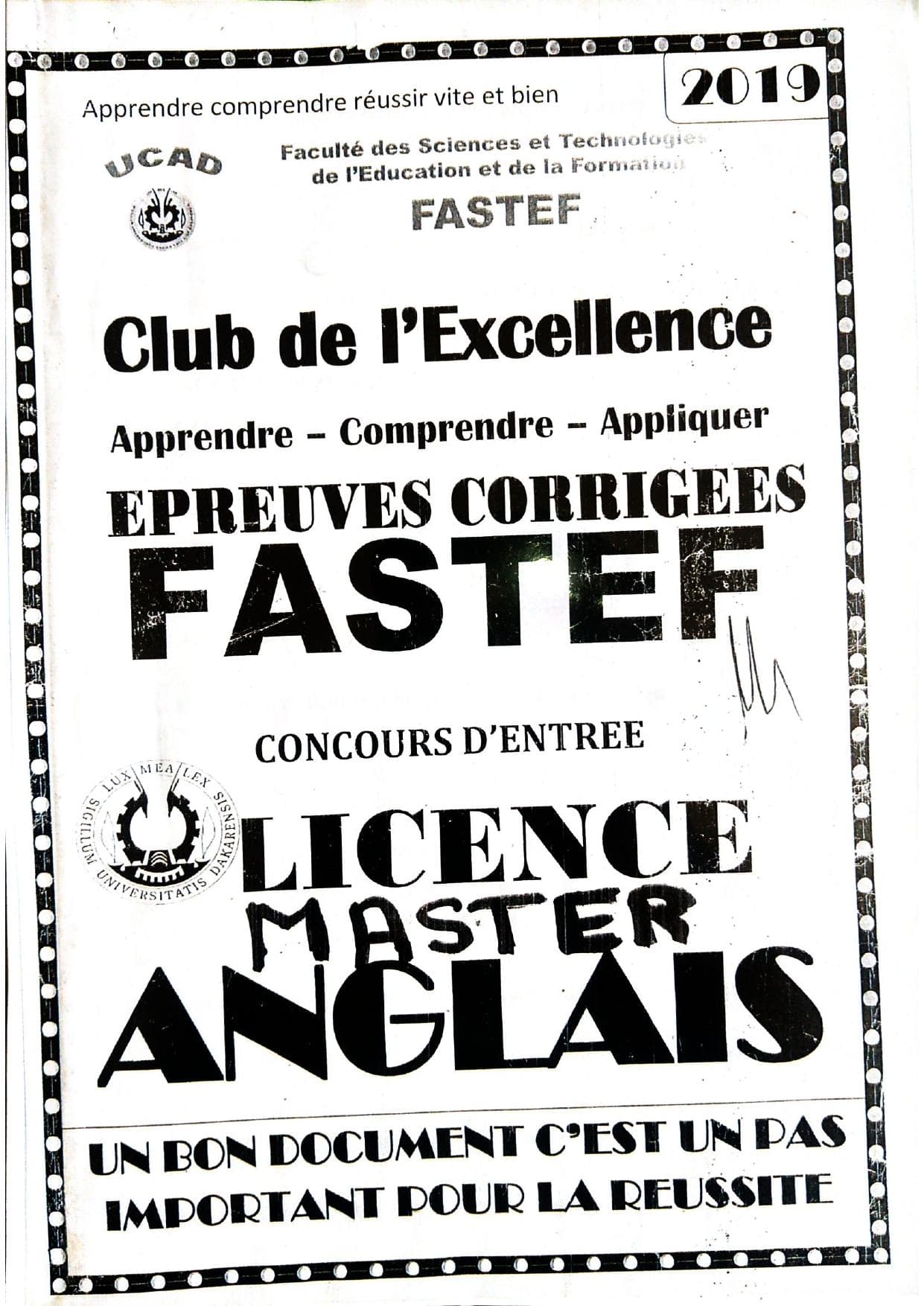 Couverture de « FASTEF ANGLAIS LIC MASTER »