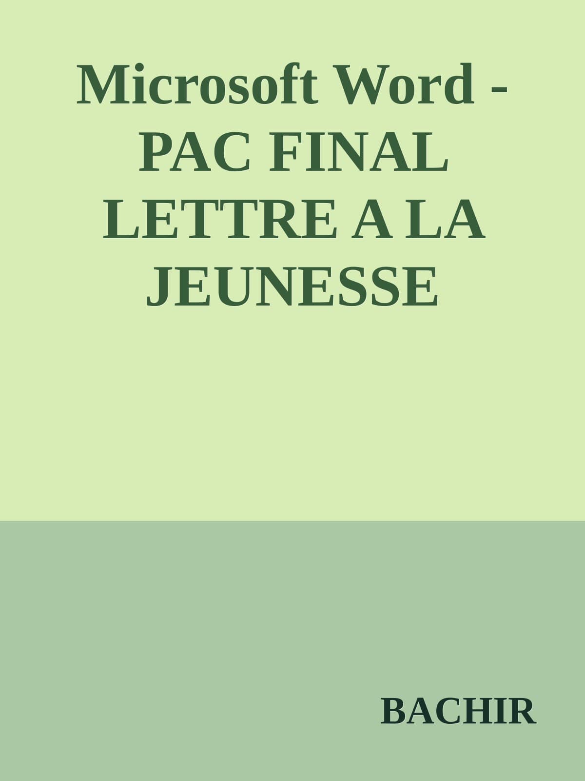 Couverture de « Microsoft Word - PAC FINAL LETTRE A LA JEUNESSE ARICAINE »