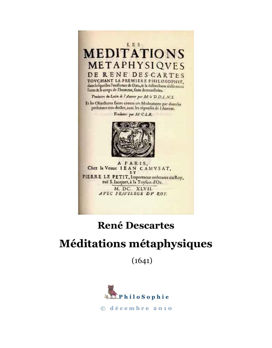 Couverture de « Méditations métaphysiques »