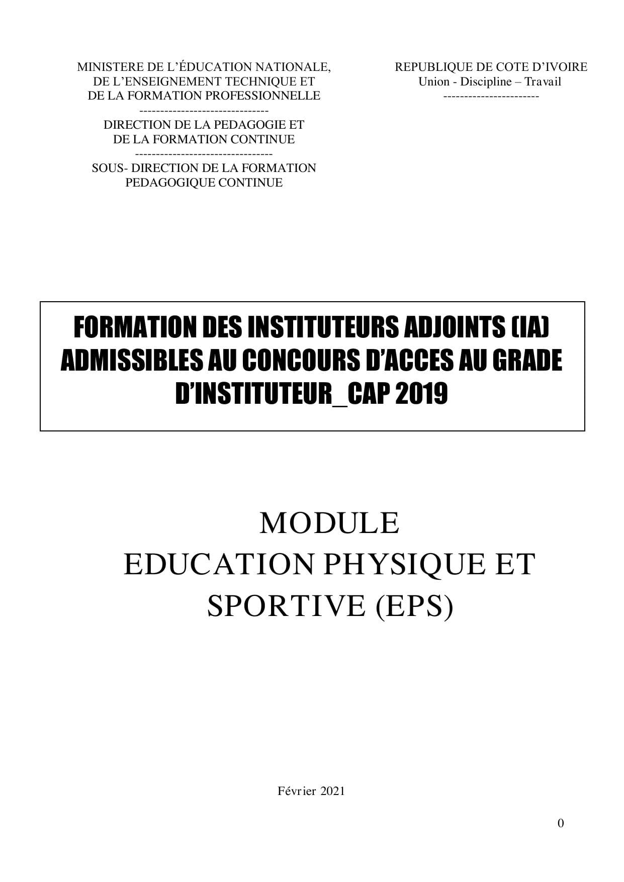 Couverture de « LECON I : J’EXPLIQUE LES GENERALITES SUR L’EPS »